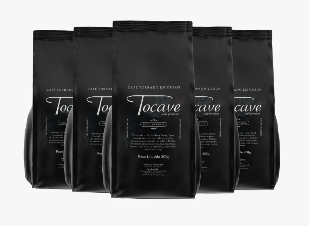 Café em Grãos Tocave Premium 1250g (5 pacotes com 250g) Arábica com Torra Média